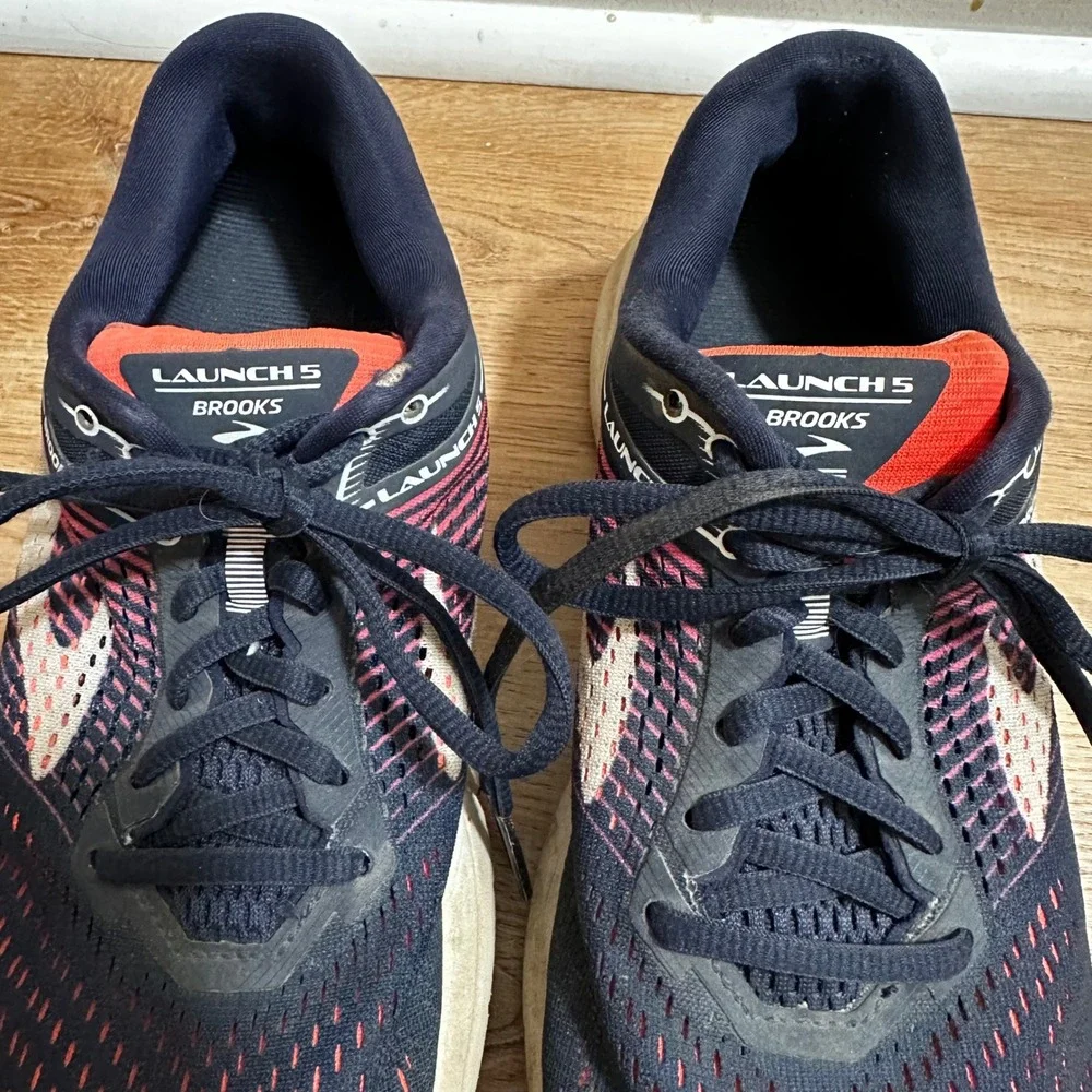 Brooks | Women's Launch 5 Navy Pink Orange Athletic Running Shoes, Size 8